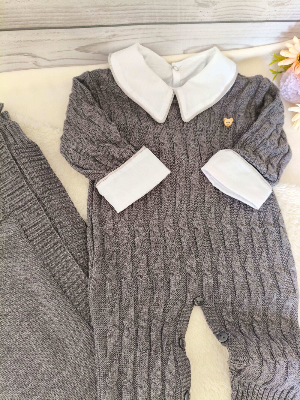 Saída Maternidade cinza luxo kit 3 peças Personalizado Bordado