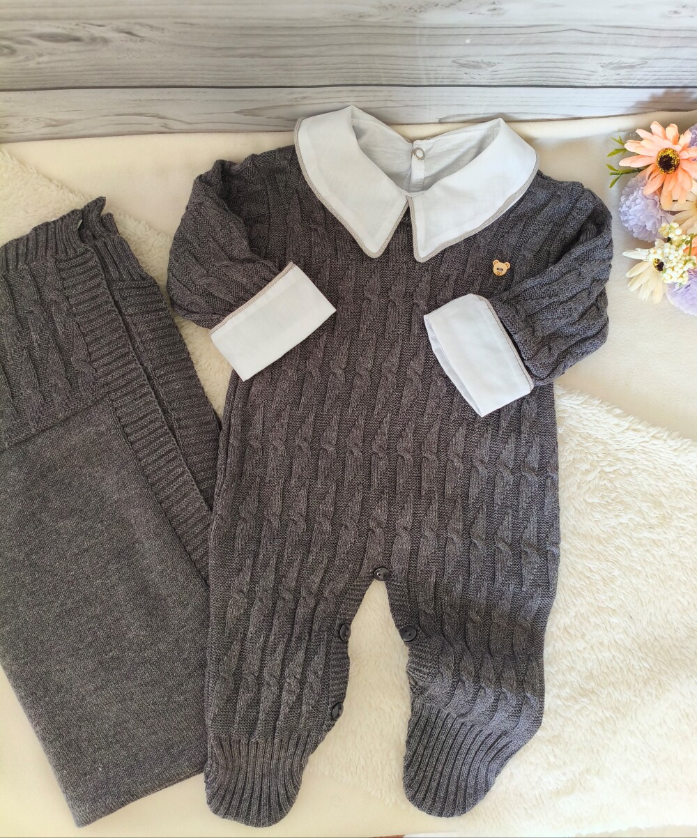Saída Maternidade cinza luxo kit 3 peças Personalizado Bordado
