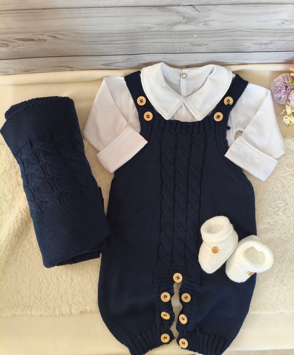 Saída Maternidade Azul marinho kit 4 peças Personalizado Bordad