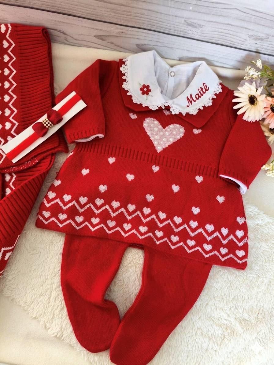 Saída Maternidade Personalizada vermelha luxo com Nome doBebe