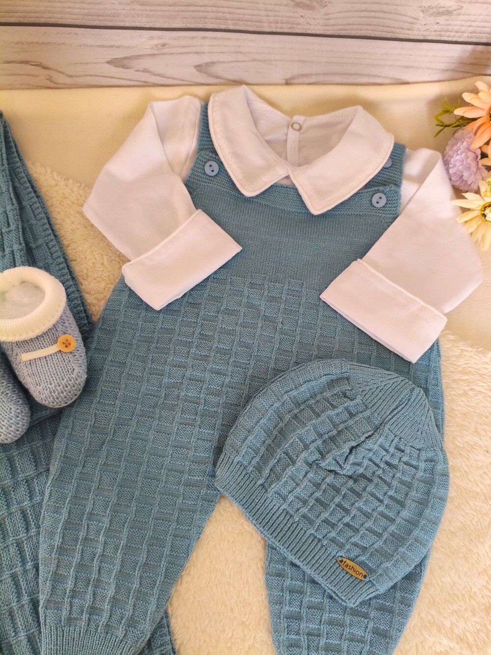 Saída Maternidade Azul claro kit 5 peças Personalizado Bordado