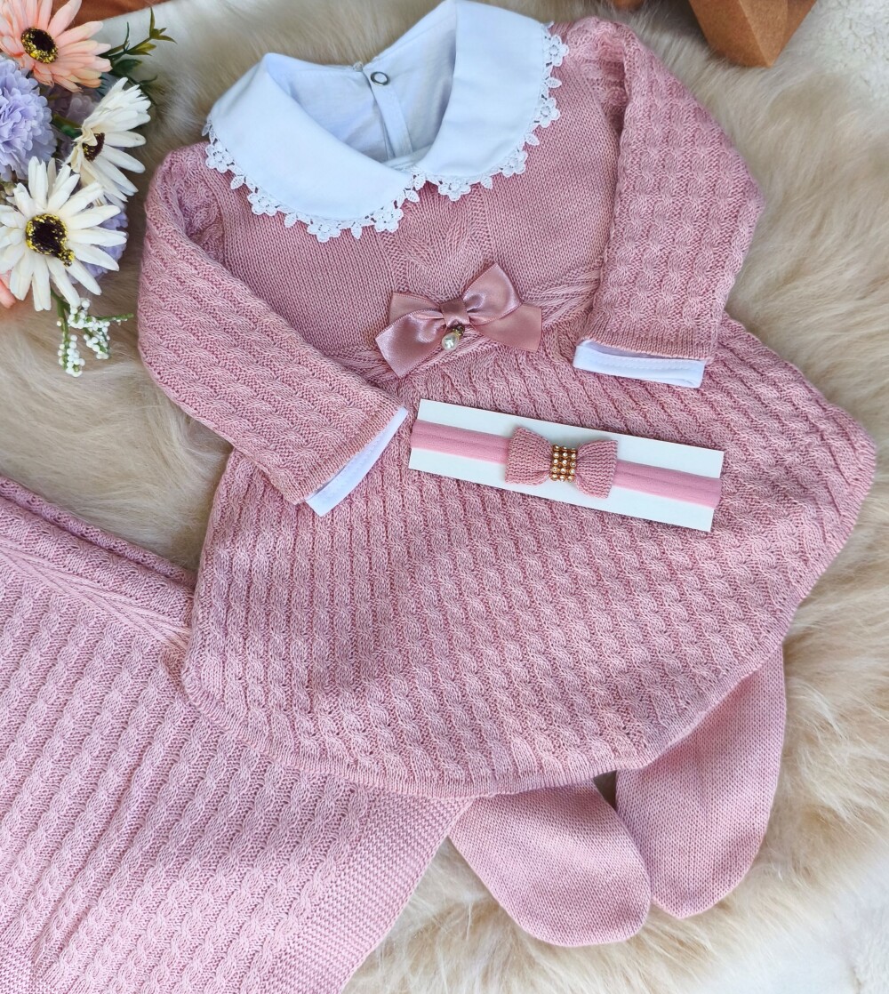 Saída Maternidade Personalizada em tricot  Rose Com nome Bordado
