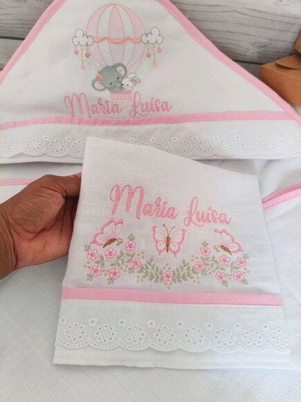 Toalha Fralda Bordada com Capuz + Fralda de Boca