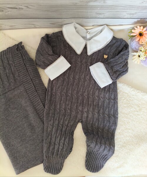 Saída Maternidade cinza luxo kit 3 peças Personalizado Bordado