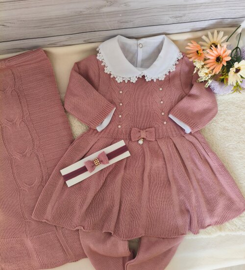 Saída Maternidade Personalizada Rosa Antigo Com nome Bordado