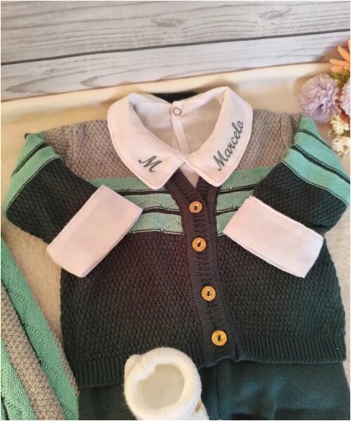 Saída Maternidade Verde  kit 5 peças Personalizado Com nome do bebe