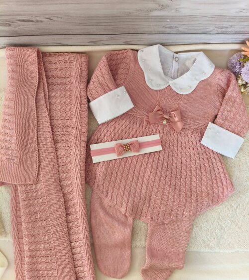 Saída Maternidade Personalizada em tricot  Rose Com nome Bordado