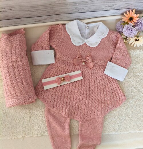 Saída Maternidade Personalizada em tricot  Rose Com nome Bordado