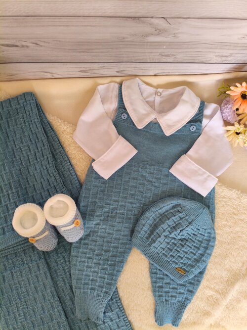Saída Maternidade Azul claro kit 5 peças Personalizado Bordado