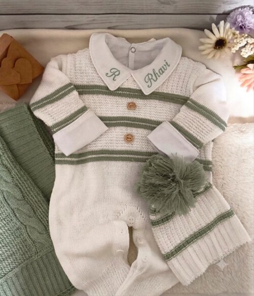Saída Maternidade Verde salvia/verde menta kit 4 peças Personalizado Com nome do bebe