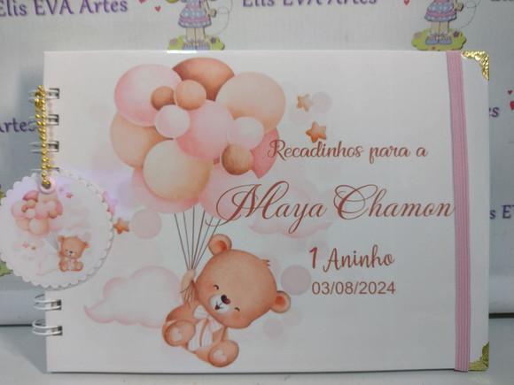 Caderno de Mensagens com Folhas Personalizadas Ursinha Rosa