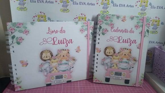 Kit Livro do Bebê e Caderneta de Vacinação Safari Rosa
