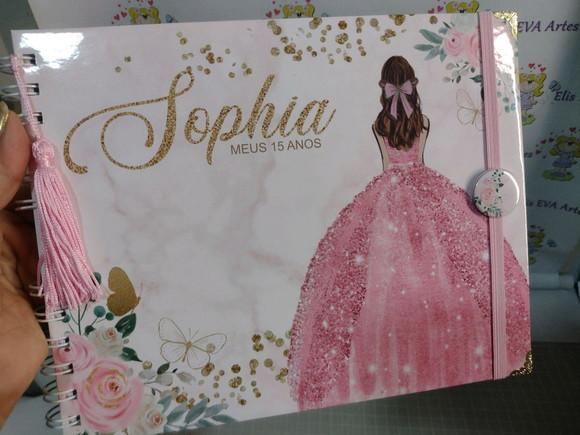 Livro de Assinatura 15 Anos Personalizado 19x24 Rosa Bebê