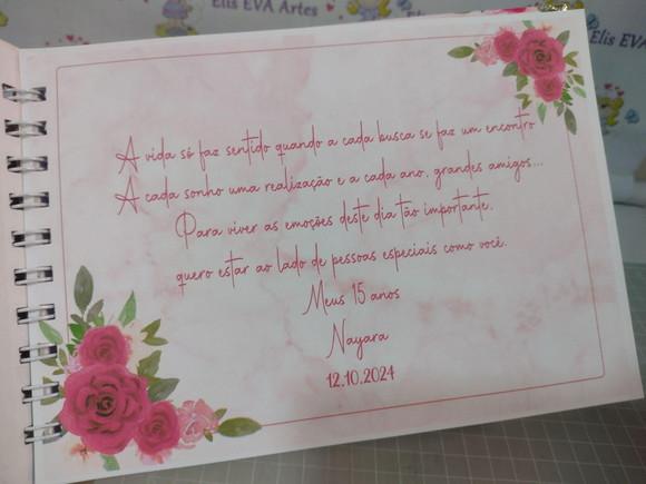 Livro de Assinatura com Folhas Personalizadas 15 Anos Pink