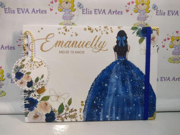 Livro de Assinaturas com Folhas Personalizadas 15 Anos Azul