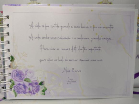 Livro de Assinaturas Personalizado 15 Anos Lilás 15,5x21,5