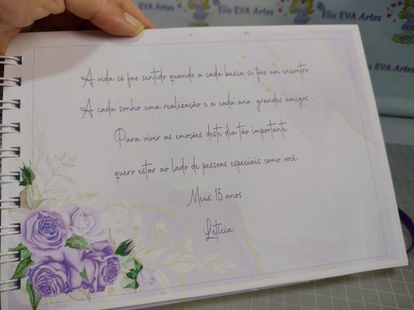 Livro de Assinaturas Personalizado 15 Anos Lilás 15,5x21,5