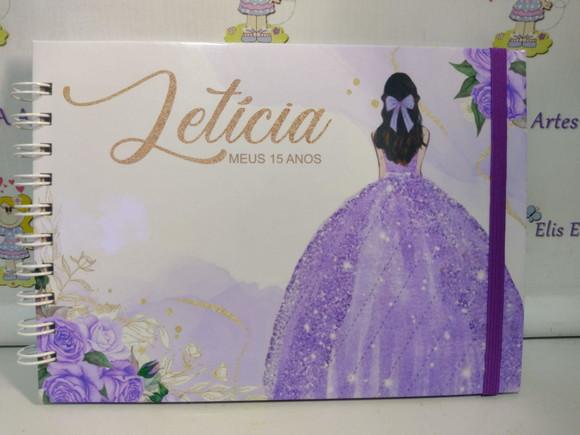 Livro de Assinaturas Personalizado 15 Anos Lilás 15,5x21,5