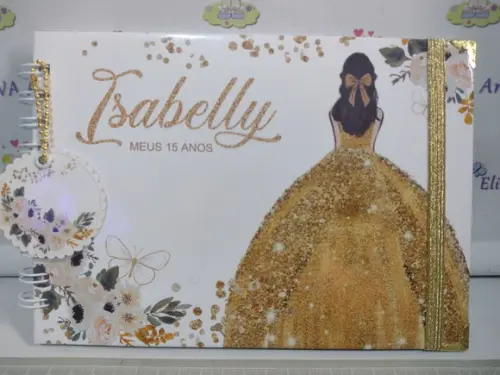 Caderno de Assinaturas Folhas Personalizadas 15 Anos Dourado