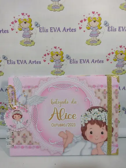 Caderno de Mensagens Batizado Menina Personalizado