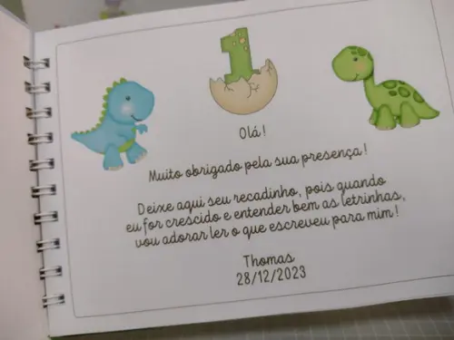 Caderno de Mensagens com Folhas Personalizadas Dino Baby