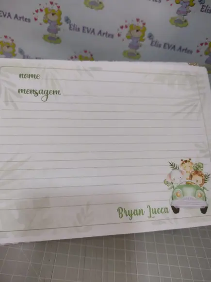 Caderno de Mensagens com Folhas Personalizadas Safari Baby