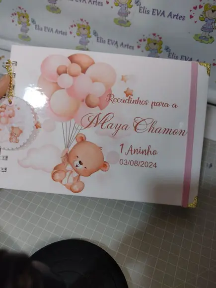 Caderno de Mensagens com Folhas Personalizadas Ursinha Rosa