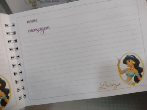 Caderno de Mensagens com Folhas Personalizadas Tema Jasmine