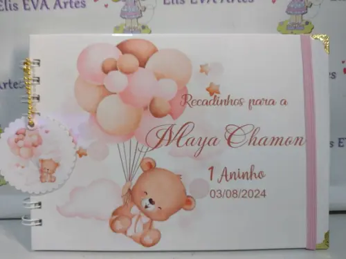 Caderno de Mensagens com Folhas Personalizadas Ursinha Rosa