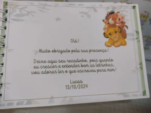 Caderno de Mensagens Rei Leão Personalizado
