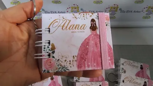 Kit 10 Lembrancinha 15 Anos Bloquinho Personalizado Chaveiro