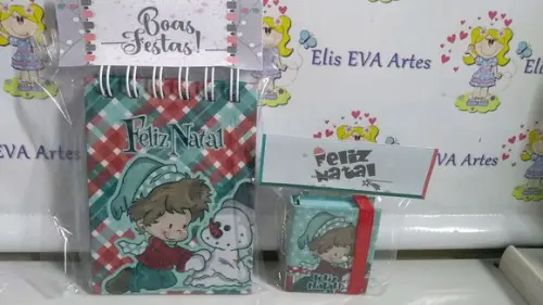 Kit Bloquinho para anotações + chaveiro postit natal