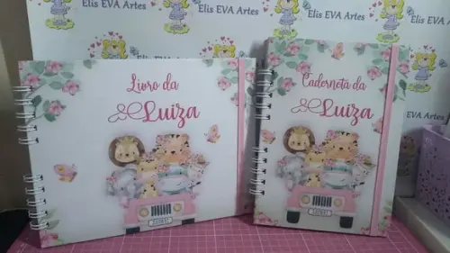 Kit Livro do Bebê e Caderneta de Vacinação Safari Rosa