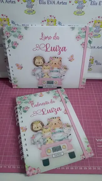 Kit Livro do Bebê e Caderneta de Vacinação Safari Rosa