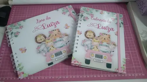 Kit Livro do Bebê e Caderneta de Vacinação Safari Rosa