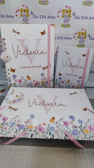 Kit Maternidade Caderneta/pasta Plástica Floral Clean