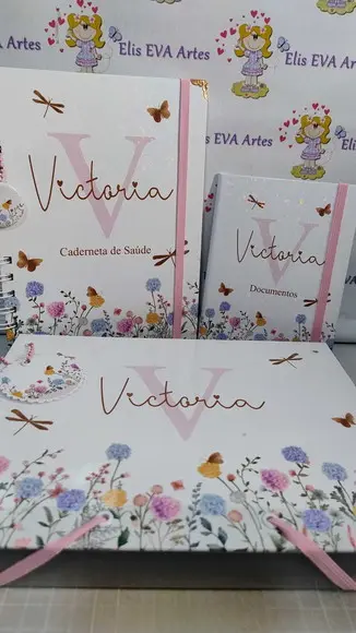 Kit Maternidade Caderneta/pasta Plástica Floral Clean