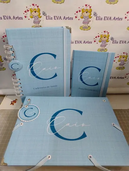 Kit Maternidade Caderneta/pasta Plástica Personalizado Linho