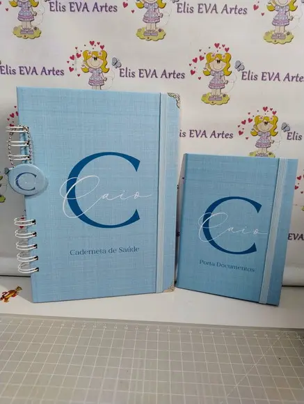 Kit Maternidade Caderneta/pasta Plástica Personalizado Linho