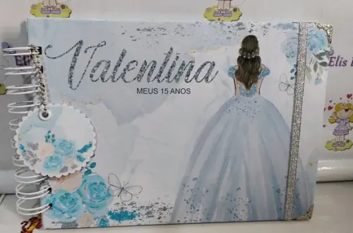 Livro de Assinatura 15 Anos Personalizado 19x24 Azul Claro