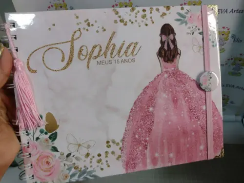 Livro de Assinatura 15 Anos Personalizado 19x24 Rosa Bebê