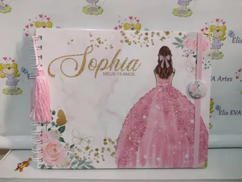 Livro de Assinatura 15 Anos Personalizado 19x24 Rosa Bebê