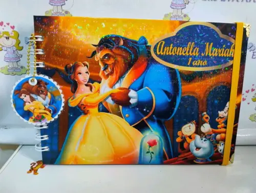 Livro de Assinatura a Bela e a Fera Holográfico/aniversário