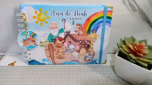 Livro de Assinatura Aniversário Infantil Arca de Noé Menino