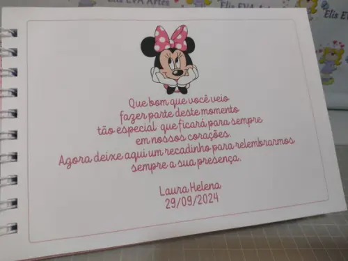 Livro de Assinatura com Folhas Personalizadas Minnie Rosa