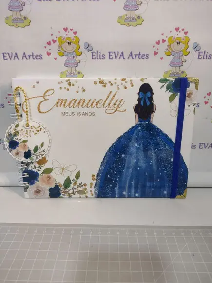 Livro de Assinaturas com Folhas Personalizadas 15 Anos Azul