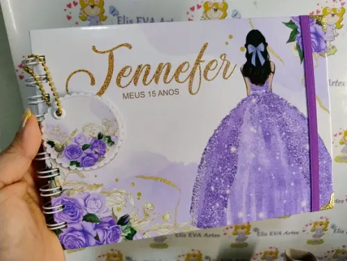 Livro de Assinaturas Personalizado 15 Anos Lilás 15,5x21,5