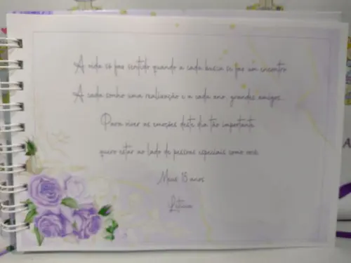 Livro de Assinaturas Personalizado 15 Anos Lilás 15,5x21,5