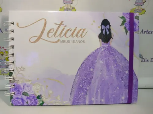 Livro de Assinaturas Personalizado 15 Anos Lilás 15,5x21,5