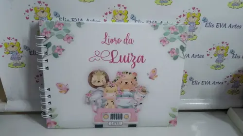 Livro do Bebê Safari Rosa Menina Personalizado